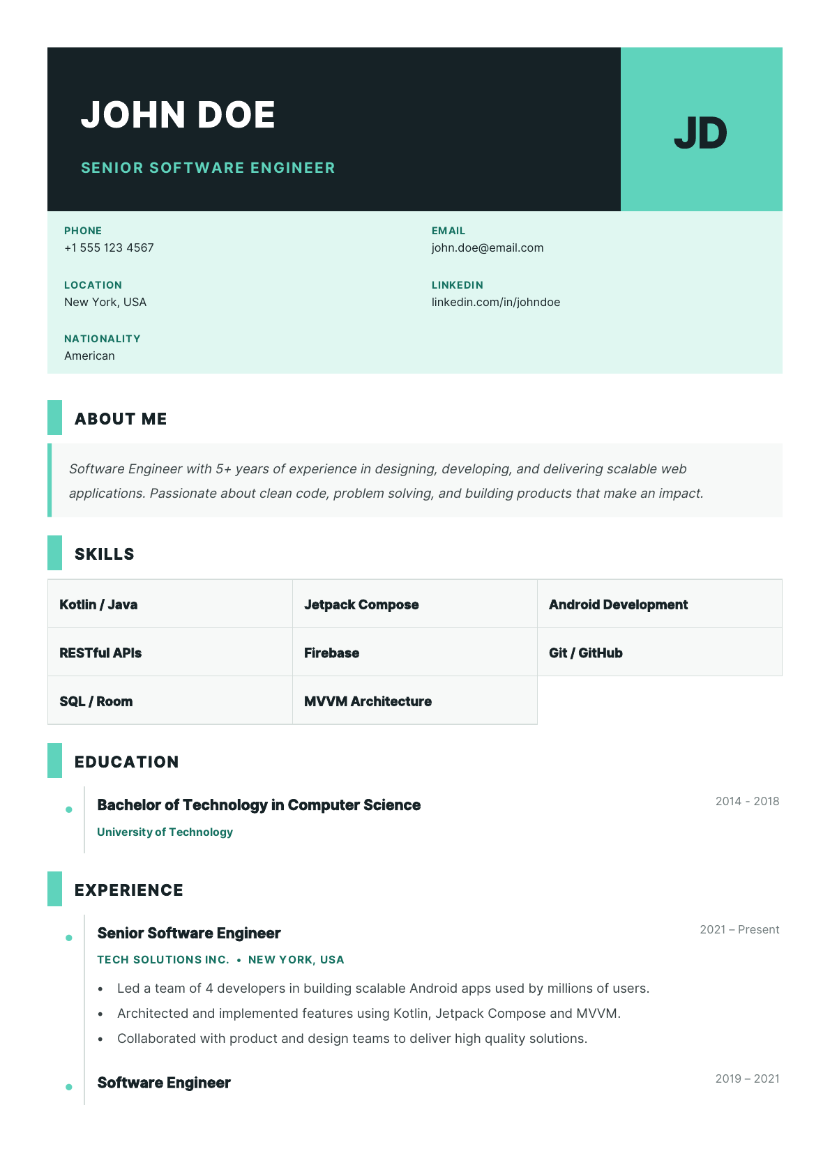 Editorial resume template preview