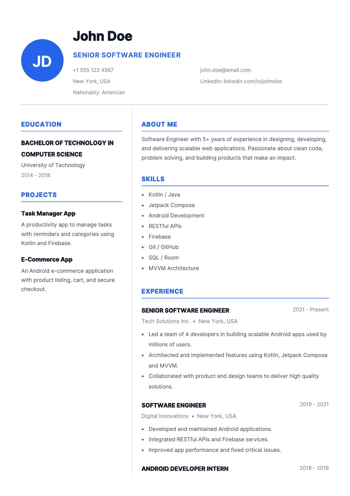 Modern resume template preview
