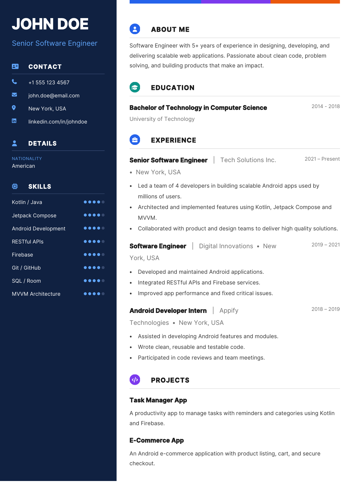 Professional resume template preview