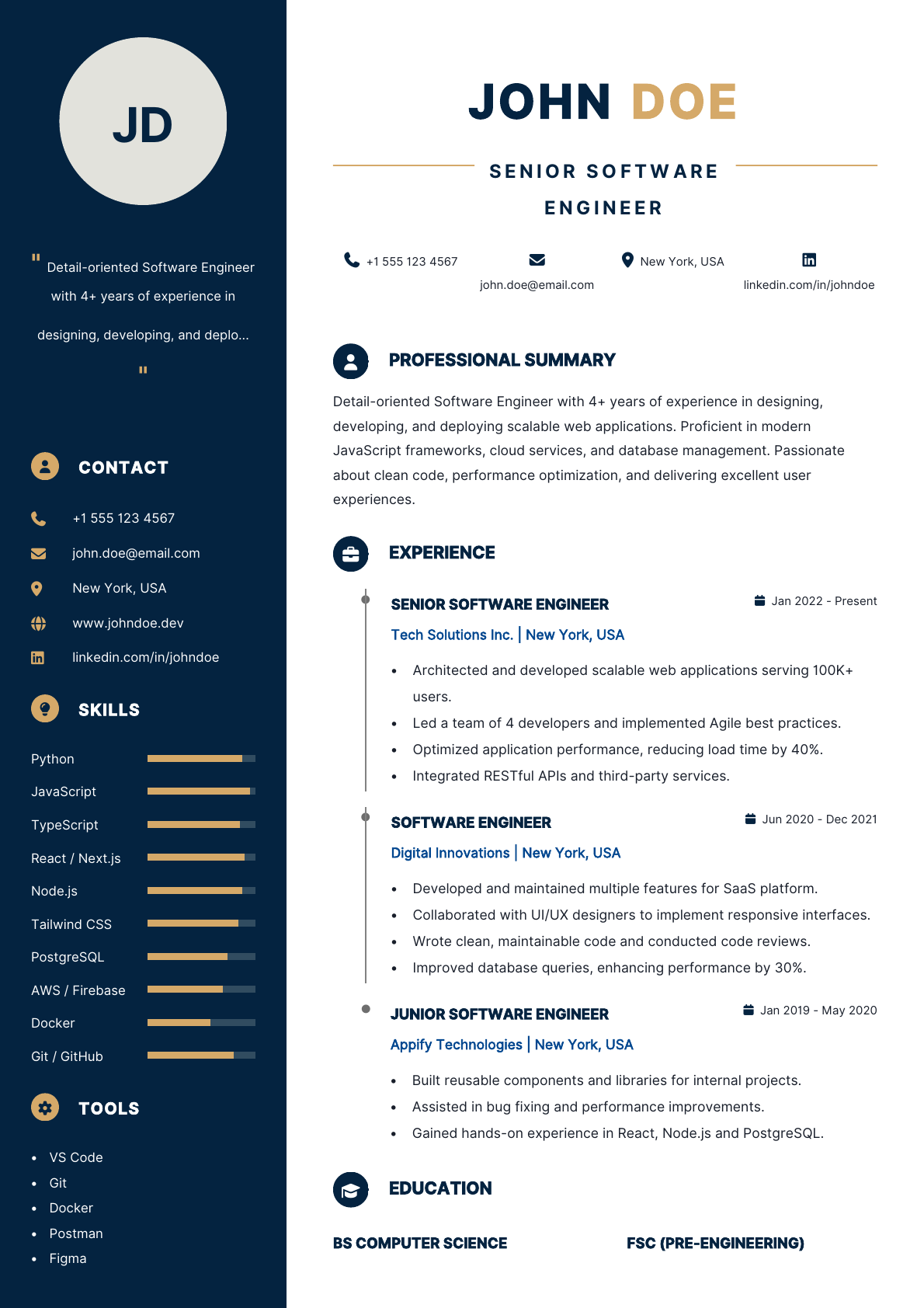 Tech Sidebar resume template preview