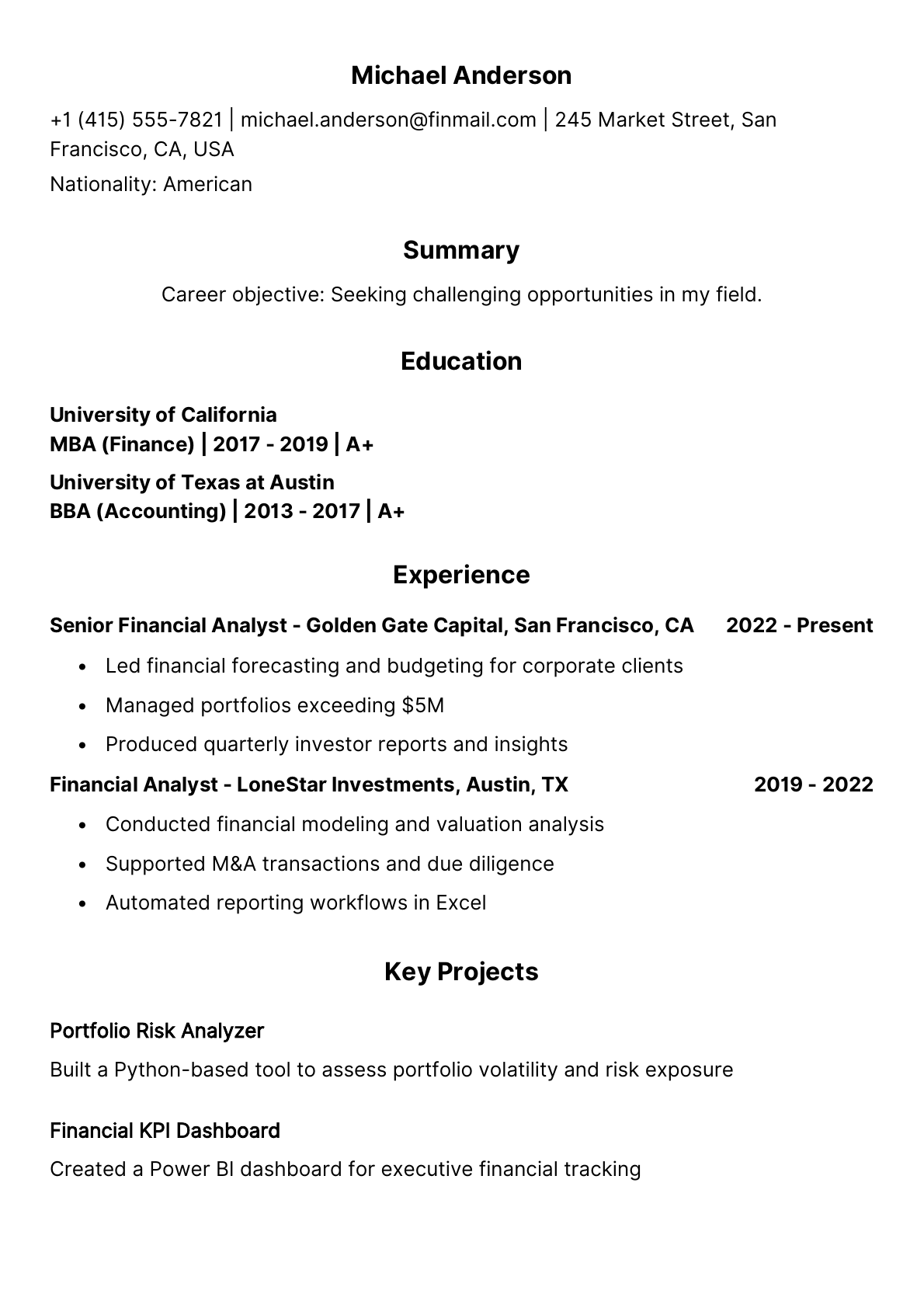 Tempa resume template preview